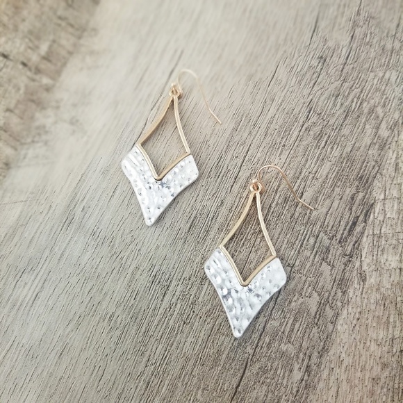 catlg Jewelry - Boho Silver and Gold Hammered Metal Drop Earrings
